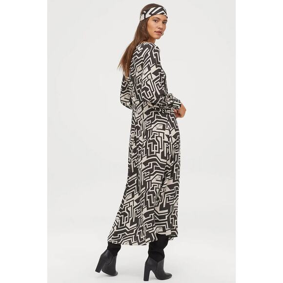 H&M x Richard Allan Black White Geometric Pattern Flowy Midi Dress SZ 12 - Picture 3 of 11